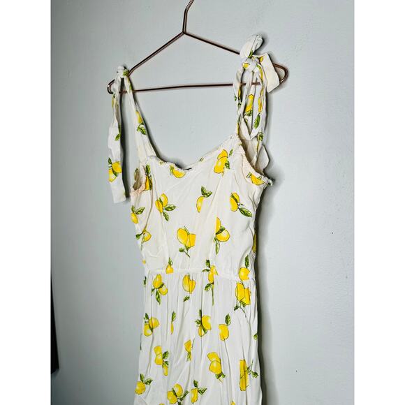 SLATE & WILLOW White Lemon Print Sweetheart Neckline Tie Shoulders Dress Small - Picture 4 of 10